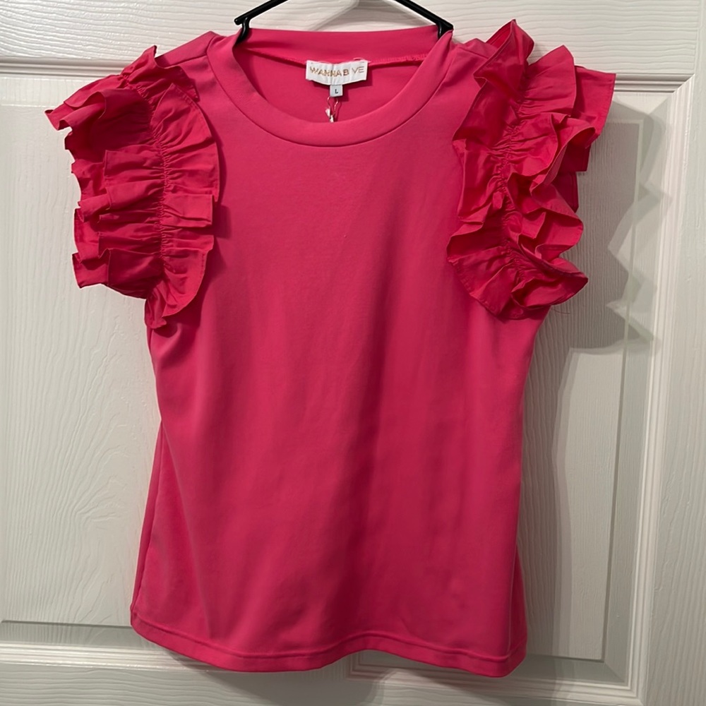 Hot pink ruffle sleeve top